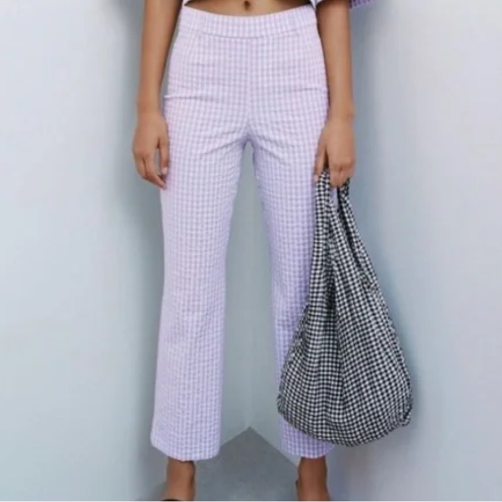 Zara Purple and White Gingham Pants